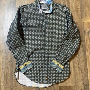 Thomas Dean Black and Blue Patterned Shirt